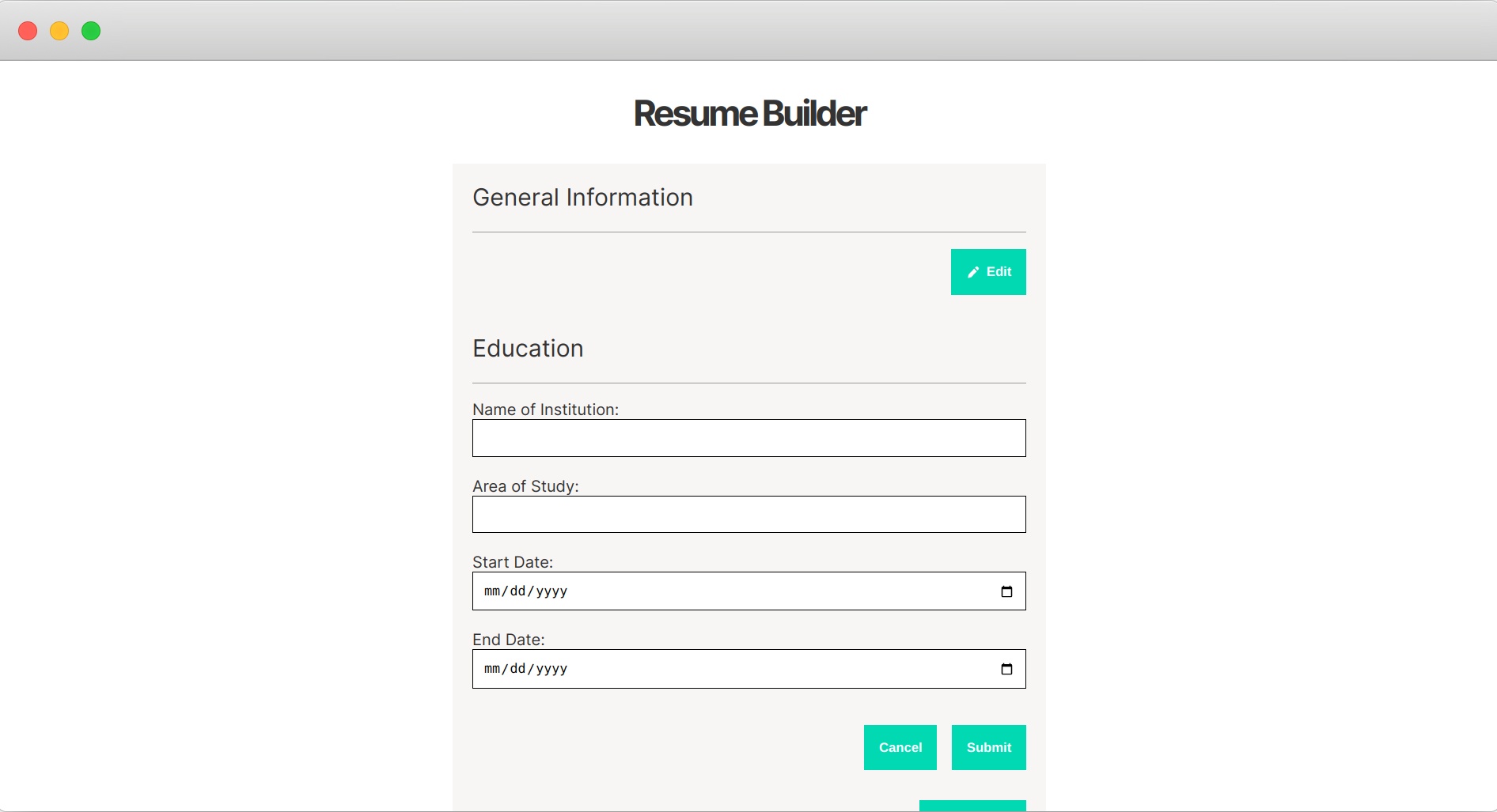 this is an image of the resume builder app